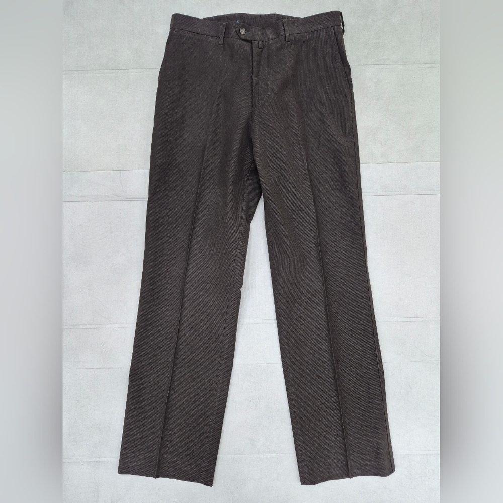 Faconnable pincord dress pant men's 34x33 espresso brown flat front straight leg